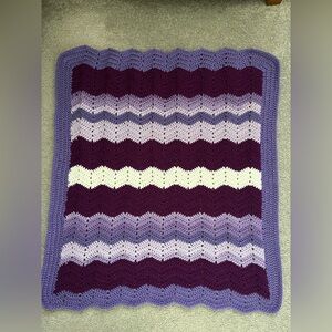 Purple and White Chevron Knit Throw Blanket